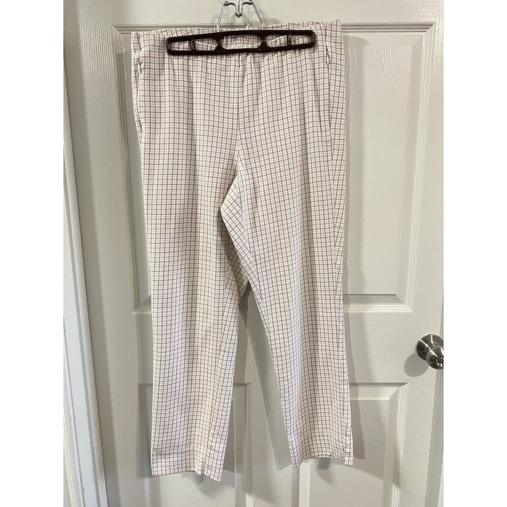 J. Jill Cream Plaid Pull On Cotton Stretch Ankle Pants 10 Cottagecore Preppy